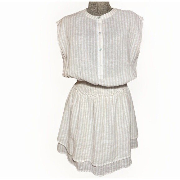 New Rails Angelina Dune Stripe Dress Linen Blend Button Elastic Waist XS NWT - Picture 1 of 9